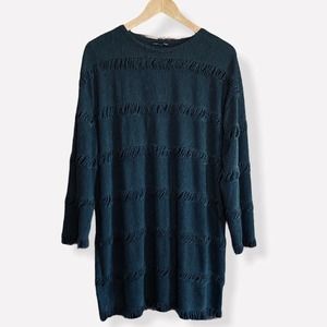 Zara Shredded Sweater Tunic Womens Small Gray Long Sleeve Crew Neck